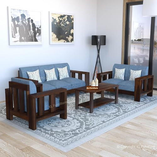 Image of K L FURNITURE Wooden Sofa Set for Living Room | Sofa Set 6 Seater | Sofa Set for Living Room 6 Seater Furniture (Walnut Teak Finish)