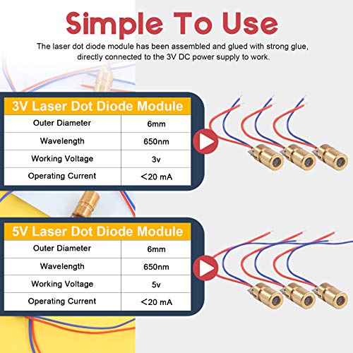 image for Hilitchi 40Pcs Mini Laser Dot Diode Module Head WL Red 650nm 6mm 5V 5m