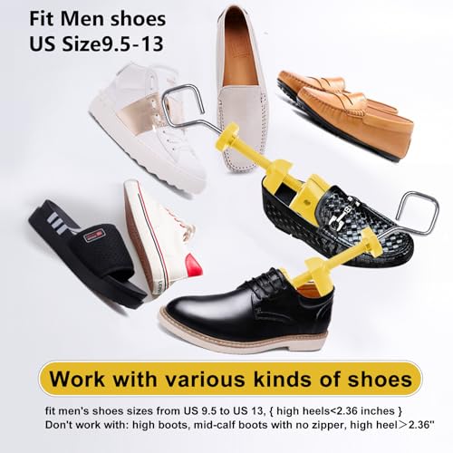 Shoe Stretcher Men, Pair of 4 way Adjustable Shoe Widener Exp&er to Stretch Length Width Height for Wide Feet, Tough Plastic Shoe Tree Shaper Bonus 12 Bunion Plugs, Large,For Men US Size 9.5 13
