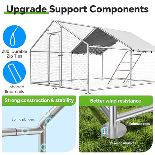 Image of 9.9x9.9 FT Large Metal Chicken Coop, Walk-in Poultry Run Enclosure