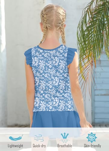 Image of Girls Swimsuit 2 Piece Ruffle Bathing Suit UPF 50+ Tankini Swimsuit Skirt with Lining Size 3-10