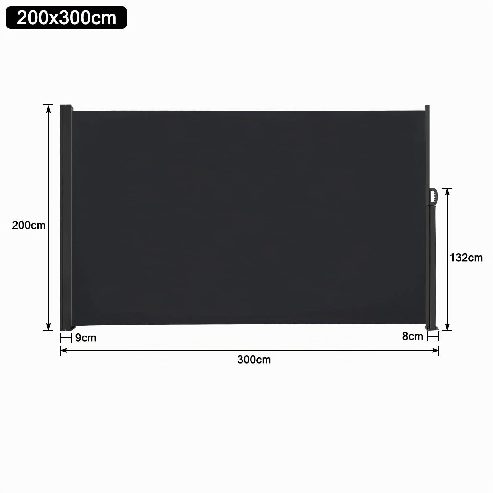 LARS360 Store Latéral Retractable Polyester Paravent Extérieur Rétractable pour Jardin, Balcon, Terrasse (200 x 300 cm, Noir)