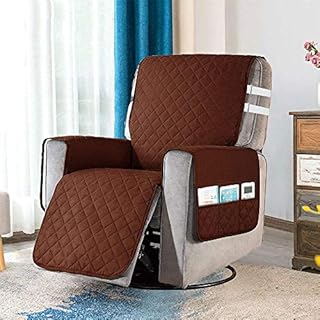Recliner Sofa Cover, Sofa Slipcover, Furniture Protector for Recliners Chair Armchair Coves with Adjustable Elastic Straps & 6 Side Storage Pockets, Anti Stain & Hair Protect from Pets, Kids (Coffee)