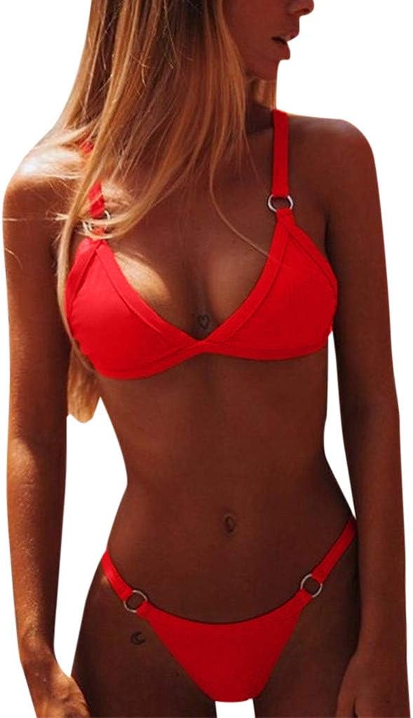 Deloito Women Solid Push Up Bikini Sets Padded Top High Waist Bottoms Sexy Two Pieces Swimsuits Bathing Suit Swimming Costume