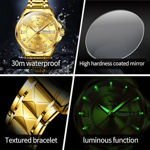 Image of OLEVS Watch for Men Stainless Steel Business Dress Analog Quartz Men Watch Large Face Day Waterproof Luminous Classic Wrist Watch