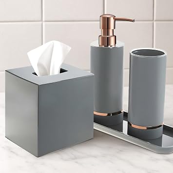 Decozen Bathroom Accessories - 4Pcs Bath Accessories for Home Decor Soap Dispenser, Lotion Dispenser, Tissue Box & Tray for Bath Decor Countertop Organizer - Christmas Decorations, Housewarming Gift