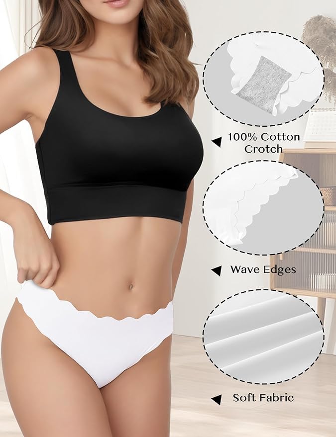 Seamless Underwear for Women, No Show Bikini Panties, Sexy Low Rise Hipster Wave Edge3