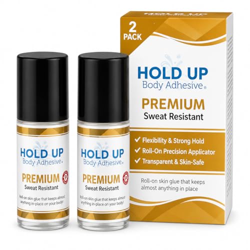 Hold Up Body Adhesive Premium – Body Glue for Dancers Roll On Skin Adhesive for Compression Socks Thigh Highs Costumes Clothing Lingerie Fashion Cosplay – 2 oz Roll On, 2-Pack
