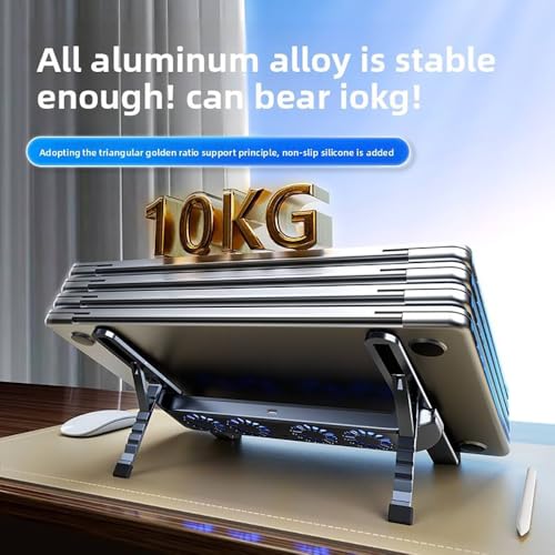 Image of Tobo Portable Laptop Stand with Built-in Cooling Fans - Foldable Aluminum Alloy Riser, 6 Adjustable Heights, Ergonomic Holder for Laptops up to 17.3 Inch TD-1611S