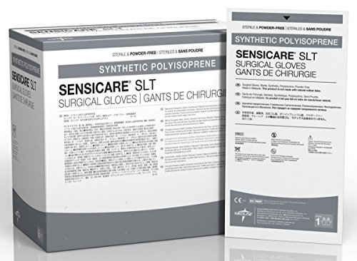 Medline SensiCare PI SLT Surgical Gloves, Powder-Free Polyisoprene, Size 8.5, Lightly Textured, 12 Inch Beaded Cuffs, Case of 200 Pairs
