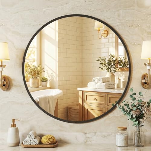 Image of NEWBULIG 24 Inch Round Wall Mirror, Bathroom Mirrors for Over Sink