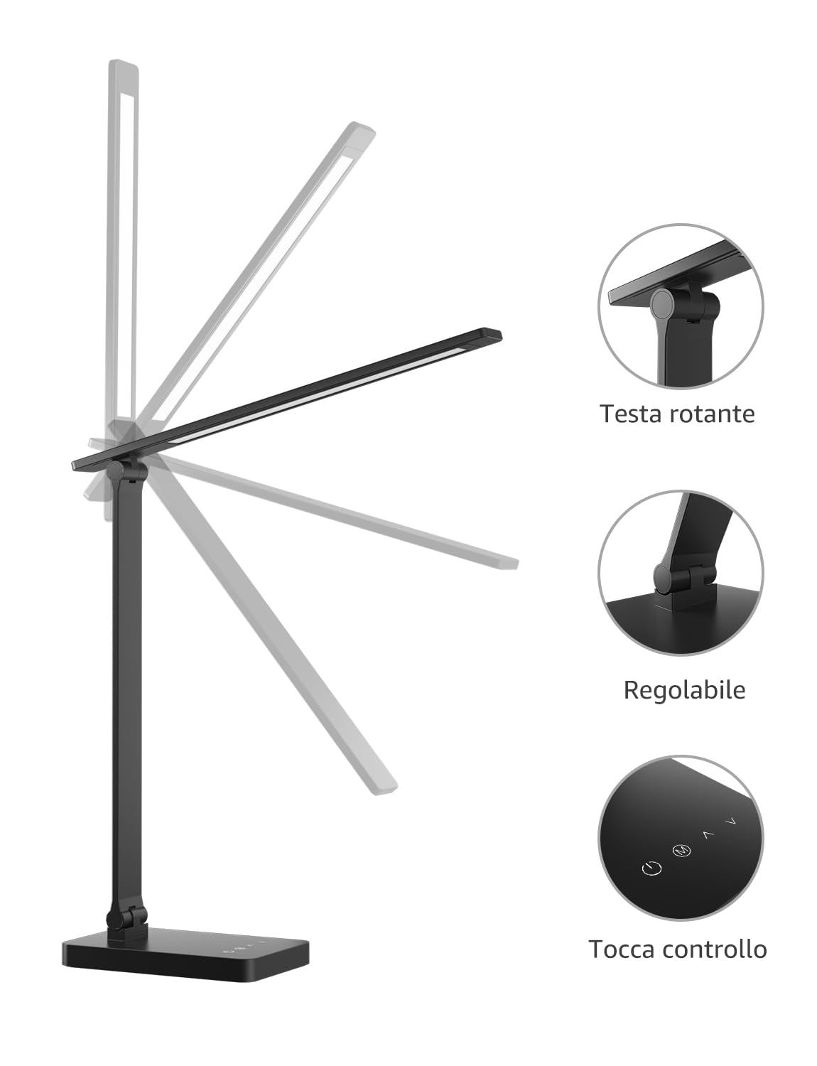 Lepro Lampada da Tavolo LED, 750LM, 5 Colori e 5 Livelli di Luminosità Dimmerabile,Lampada da Scrivania Protezione Occhi, Lampada da Comodino, Luce di Lettura per Bambini, Ufficio, Nero
