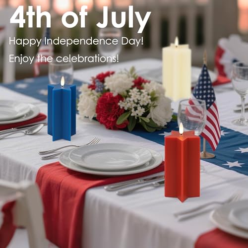 Image of LUSHARBOR 4th of July Flameless Candles with Remote, Red White & Blue 3 Pack Patriotic Battery Operated Candles Star Shape, Real Wax LED Fake Candles for Home Party Holiday Decor