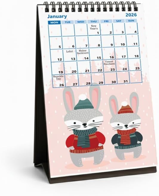 AccuPrintsยฎ Cute Rabbit Desk Calendar 2026 (4x8) inch Planner For Office