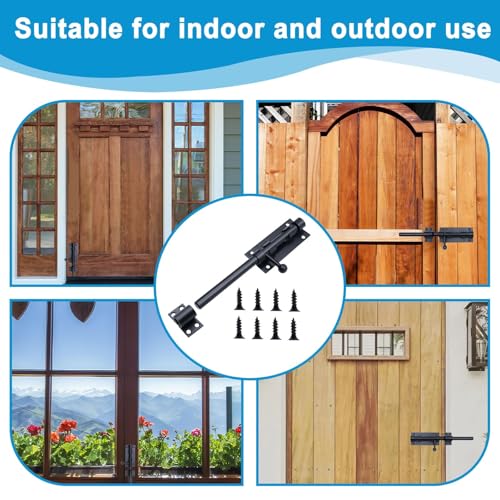 Chuanhylis Noire Targette de Porte, Inoxydable Targette, Verrou Porte Interieure avec 8 Vis pour Portail de Jardin, FenêTres, Cabanon (8 Pouces) – vue 7