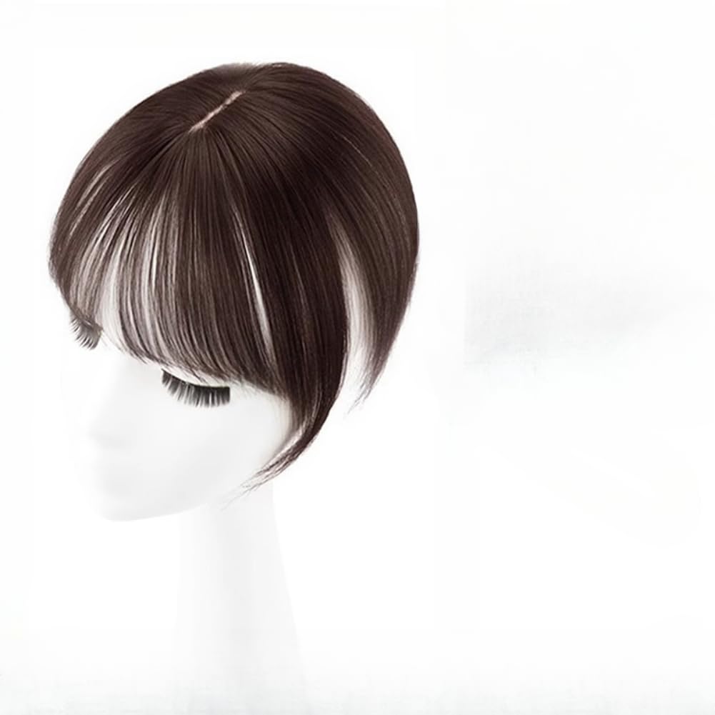 Invisible Straight Topper 3D Air Bangs Clip in Hairpiece Human(Synthetic) Hair Wiglet for Women Thin Hair 25cm (Dark brown,human hair)