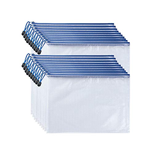 AUSTARK 20Pcs Zipper File Bags, Zippered Pouch, PVC Document Bag Zipper Folders Document Pouch Receipts Organizer for Office School Home Travel (B5 Size 11.4 x 8.2 Inches, White)