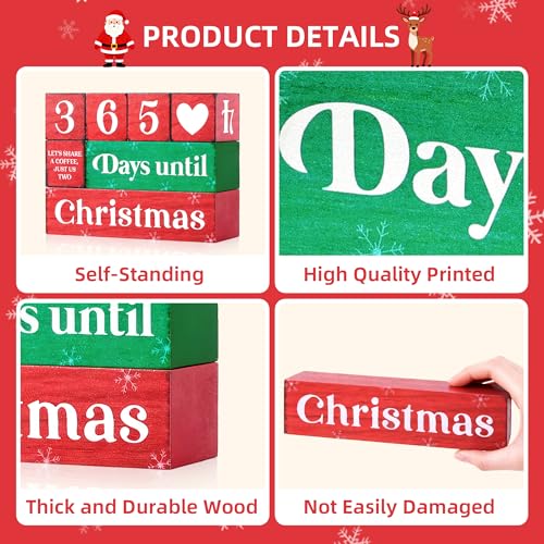 Image of 365 Days Christmas Countdown Wooden Tiered Tray Decor, Activities Decision Dice Decorations Gifts for Home, Winter Table Centerpiece for Party Kitchen Office