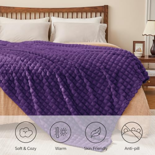 Image of BEDELITE 3D Checked Purple Fleece Throw Blanket for Couch, 50x60 Inches