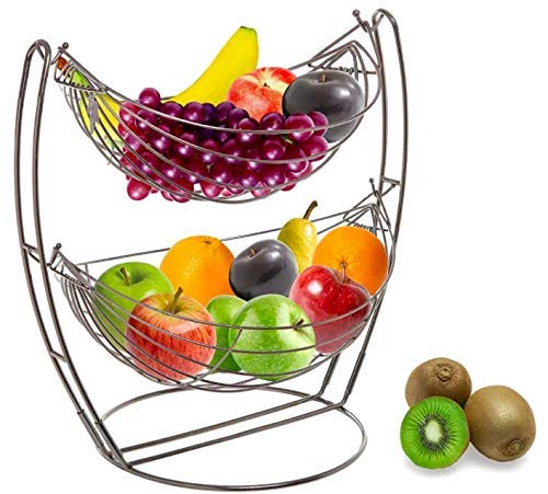ROLLYWARE™ Stainless Steel Vegetable and Fruit Bowl Double Basket for Kitchen/Dining Table/Center Table/Home - Chrome Plated - Made in India (Color: Silver, Pack of 2)