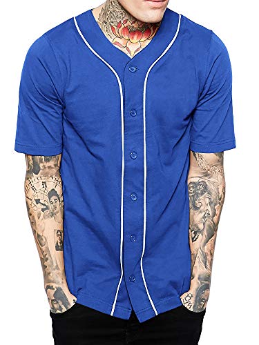 Hat and Beyond Mens Baseball Button Down Jersey (3X-Large, 01up01_Royal Blue/White)