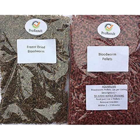 PROREZULT FREEZE DRIED BLOODWORM AND BLOODWORM PELLETS DUAL PACKS FLOATING AND SINKING TROPICAL FISH FOOD FOR AQUARIUM COMMUNITY FISH AND COLDWATER Cover