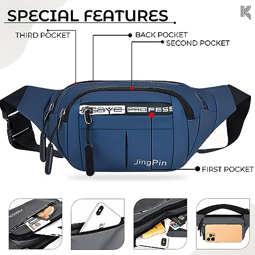 Image of Kraptick Cross-Body Waist Bag - Waterproof Waist Bag for Travel, Running & Hiking, Multi-Functional Waist Pouch for Men & Women, Lightweight Outdoor Waist Belt (Blue)