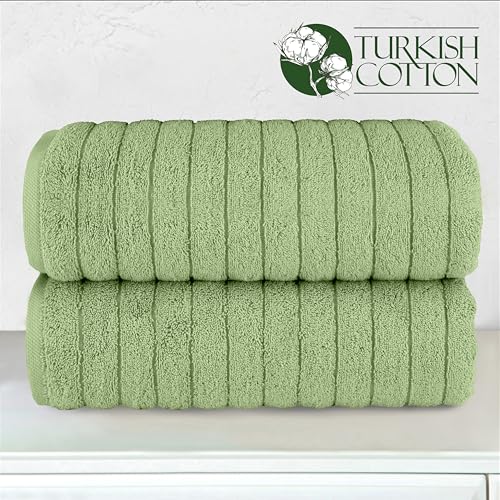 Image of Elegant Comfort 100% Turkish Cotton Corduroy Ribbed Luxury Soft 2 Pack Bath Towels 27 x 54 Inch - Ultra Plush, Absorbent, Quick Dry, Hotel Spa Quality Towels for Bathroom Essentials, Sage
