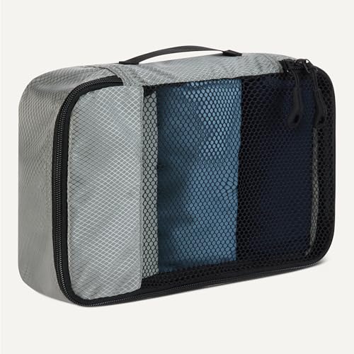 Image of Amazon Essentials 4-Piece Packing Cubes Travel Accessories Set, Space-Saving Luggage Organizer with Double Zipper, Mesh Top, Small, Gray (Previously Amazon Basics)