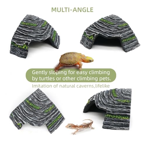 Small Turtle Basking Platform Climbing Ramp Shale Scape Step Ledge, Reptile Cave Hideout Aquarium Tank Accessories Decorations, Great for Reptiles, Amphibians, Leopard Gecko, Frogs