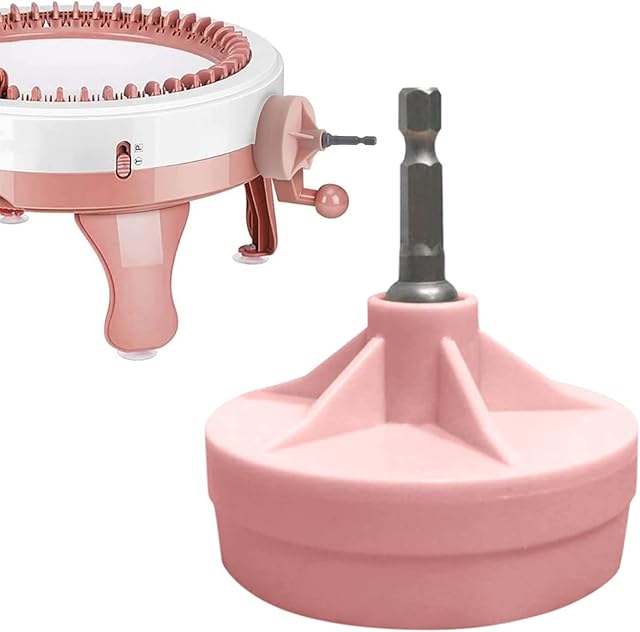 Knitting Machines Adapter, Circular Knotting Loom Crank Handle Adapter for Sentro 22 40 48 & Jamit with Hex Drill Steel Bit, DIY Craft Knit Sewing Accessories for Beginner (Pink)