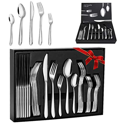 Silverware Set, Elegant Life 30-Piece Stainless Steel Flatware Cutlery Set, 18/10 Stainless Steel Flatware Set Including Knives, Forks, Spoons Serve for 6, Cutlery Set with Gift Package