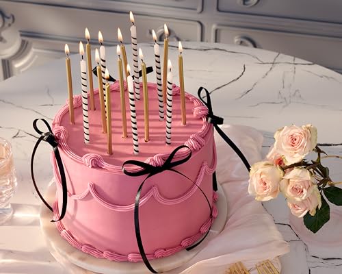 Image of Papyrus Birthday Candles, White and Black Stripe and Gold (24-Count)