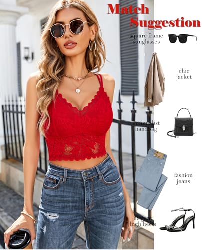 Image of Avidlove Lace Bralette for Women V Neck Camisoles Racerback Adjustable Strap Sexy Crop Tops