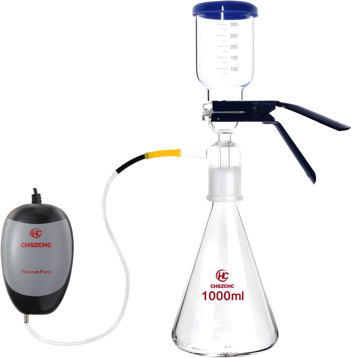 1000ml Glass Vacuum Suction Filter, Lab Vacuum Filtration Distillation Apparatus for Filtering in Lab with 300mL Graduated Funnel and Vacuum Filtration Pump