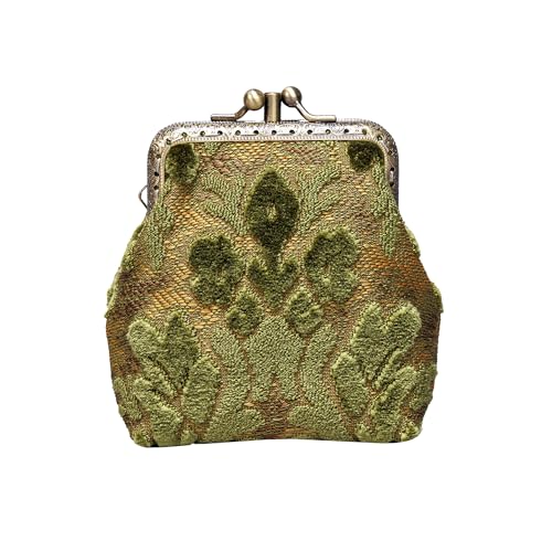 Carpet Bag Double Kiss Clasp Coin Purse Pouch,Vintage Change Wallet Card Holder