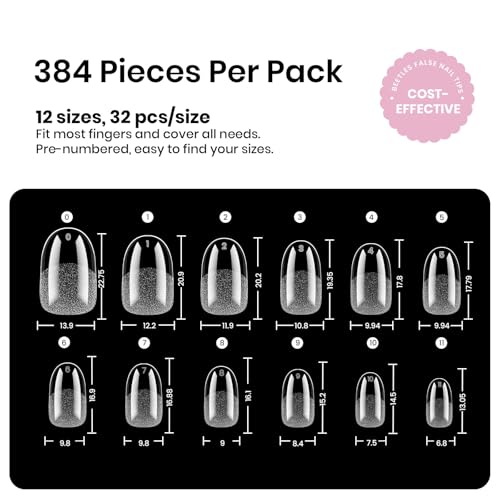 Image of Beetles Gel Nail Tips Etch-X- Oval Short, 384pcs 12 Sizes Pre-Etched