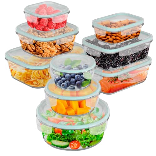 edihome, Recipientes de Cristal para alimentos, 18 Piezas (9 recipientes + 9 tapas), para Comida Hermetico, Apto para...