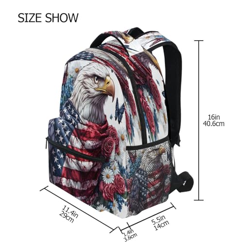 American Flag Bird Butterfly Flower Backpack for School Boys Girls Adults Kids Bookbag Laptop Bag 18L4