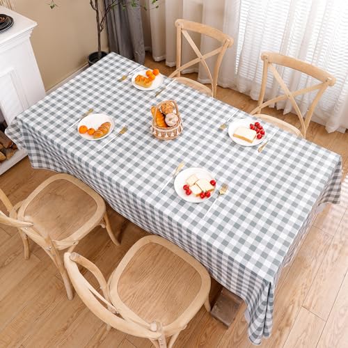 Image of Heavy Duty Vinyl Tablecloth with Flannel Backing Waterproof Oil-Proof Plastic Table Cloth Stain-Resistant Wipeable Rectangle or Square Table Cover for Indoor and Outdoor (Grey Checkered, 60x84 Inch)