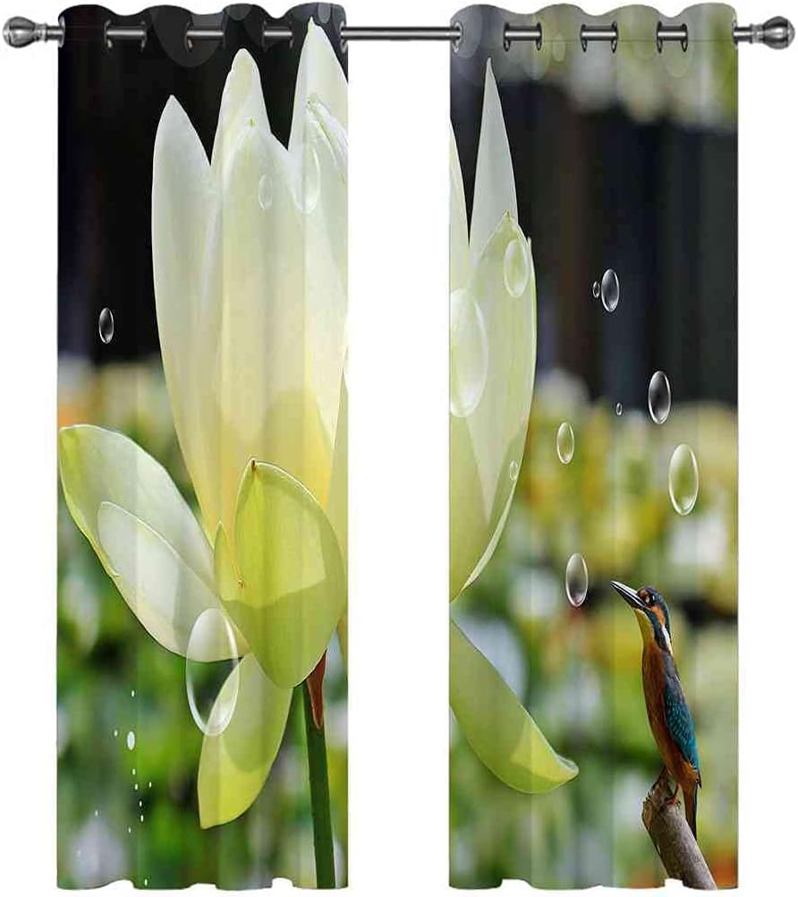 Modern Blackout Curtains with Eyelet 3D Printed Thermal Insulated Window Treatments Small Bird White Flower Living Room Bedroom Window Drapes 2 Panel Set 72" X 108" (2XW55"xL96")