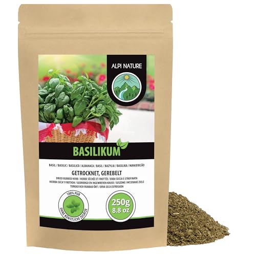 Alpi Nature Albahaca Seca 250g, Hojas de Albahaca Secas y Frotadas, Condimento Italiano