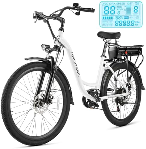 ANCHEER Electric Bike for Adults, 48V 500Wh EBike, UP to 60 Miles, Removable Battery, Fast-Charge, 26" Commuter Electric Bicycles, 7-Speed, LCD Digital Display, Suspension Fork, Cruise Control, UL2849