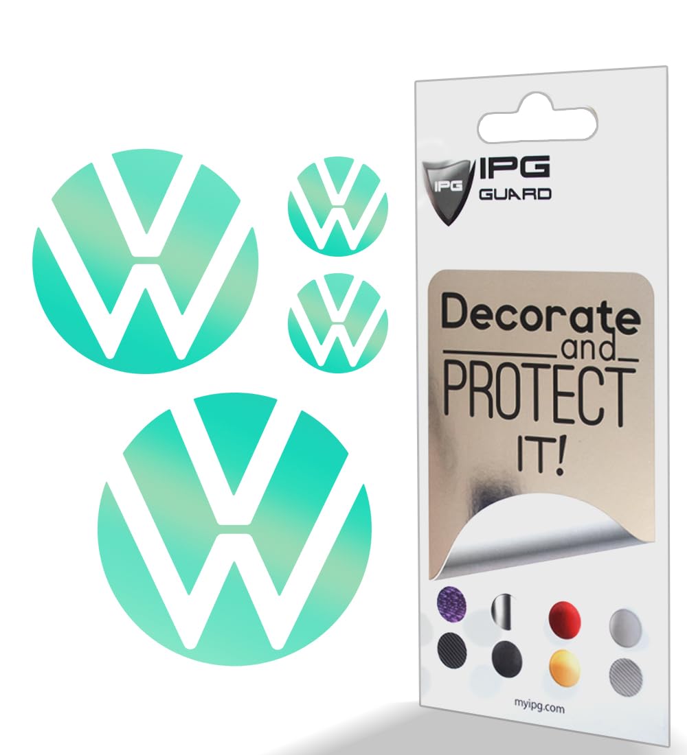 IPG Decal Made for Volkswagen 2021 Passat Polo Tiguan Golf Rear/Front Emblem Logo Decals Stickers Set (4 Units) (Blue Coral)