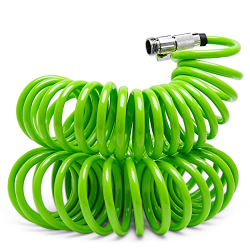 Morvat 50 Ft Coil Garden Hose With On/Off Valve, Expandable Spiral Spring Water Hose With Nickel Plated Brass Fittings, For Boats Yard & Rv, Includes 10 Way Spray Nozzle, Teflon Tape & 2 Extra Washers #TOP6