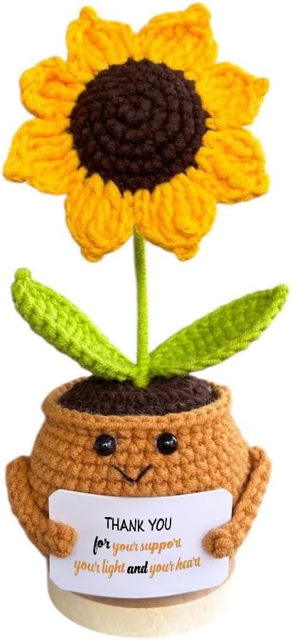 LeKado Positive Sunflower Crochet Appreciation Gift for Teachers, Mother, Mom, Grandma, Friends, Coworkers - Birthday, Mother Day, Congratulations, Graduation, Thanksgiving, Christmas - Your Support