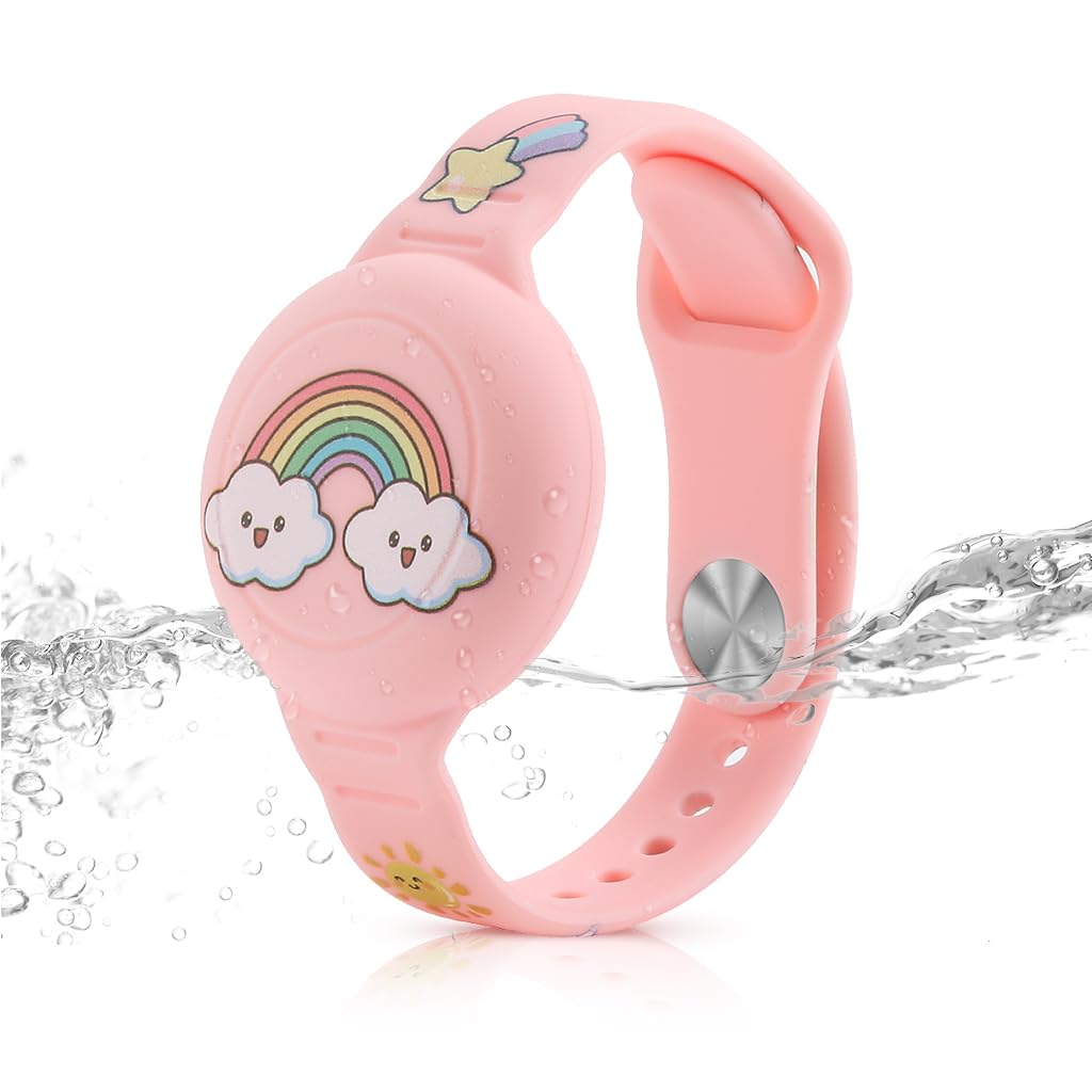 ZORBES Kids Airtag Bracelet Cartoon Rainbow Silicone Bracelet For Airtag Anti-Lost Airtag Bracelet Waterproof Full Cover Protection Silicone Cover For Air Tag 9 Inches Adjustable Wrist Band-image-33