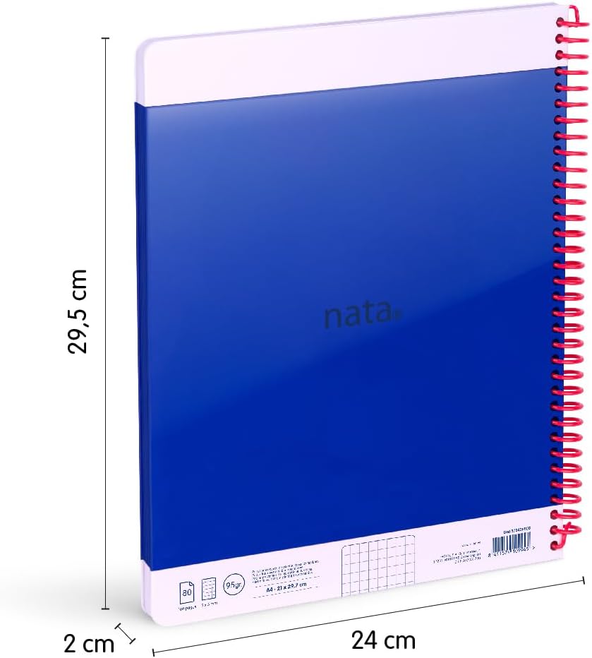 MILAN® NATA® A4 Hardcover Spiral Notebook - Squared Paper - 80 Sheets - Blue
