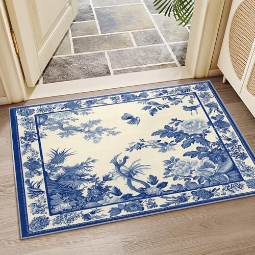 Tapete decorativo 5x7, azul y blanco floral miniatura 6