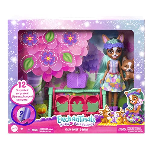 Enchantimals Coffrets Meilleurs Amis des Bébés, Petite poupée, Figurine Amie, 3 bébés Animaux et Accessoires, Boîte à Surprises, Jouet Enfant, Dès 3 Ans, HLK86